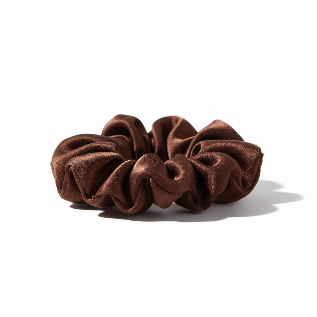 Saf İpek - Kahverengi Medium Scrunchie