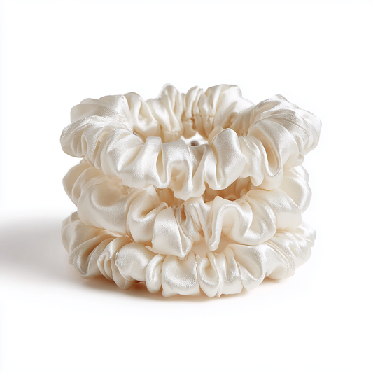 3’lü Skinny Saf İpek Beyaz Scrunchie