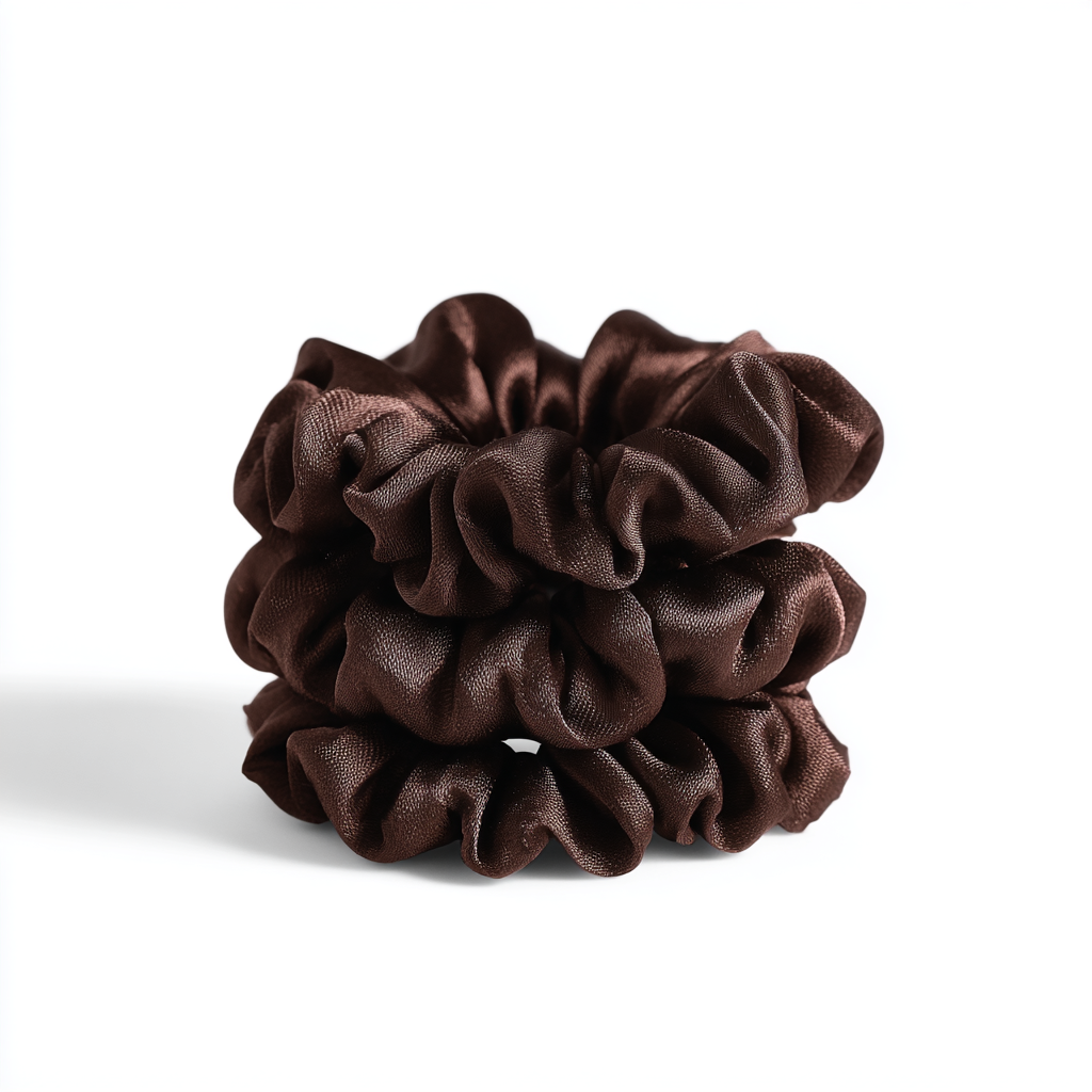 3’lü Skinny Saf İpek Kahverengi Scrunchie