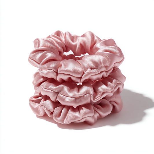 3’lü Skinny Saf İpek Pembe Scrunchie