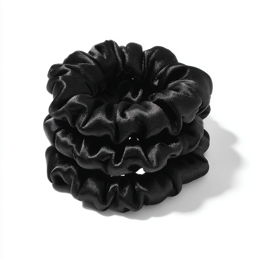 3’lü Skinny Saf İpek Siyah Scrunchie